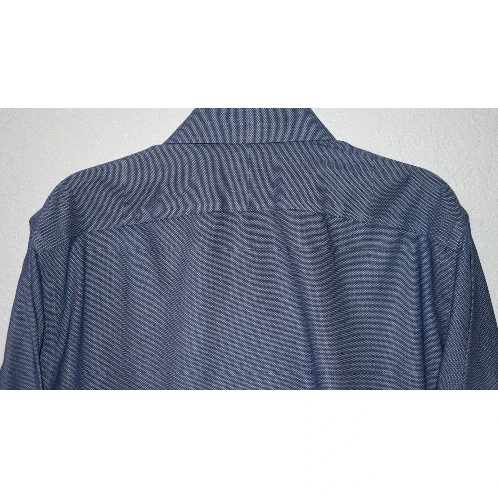 Banana Republic Grant Fit Blue Non-Iron Cotton Stretch Dress Shirt Medium Mens